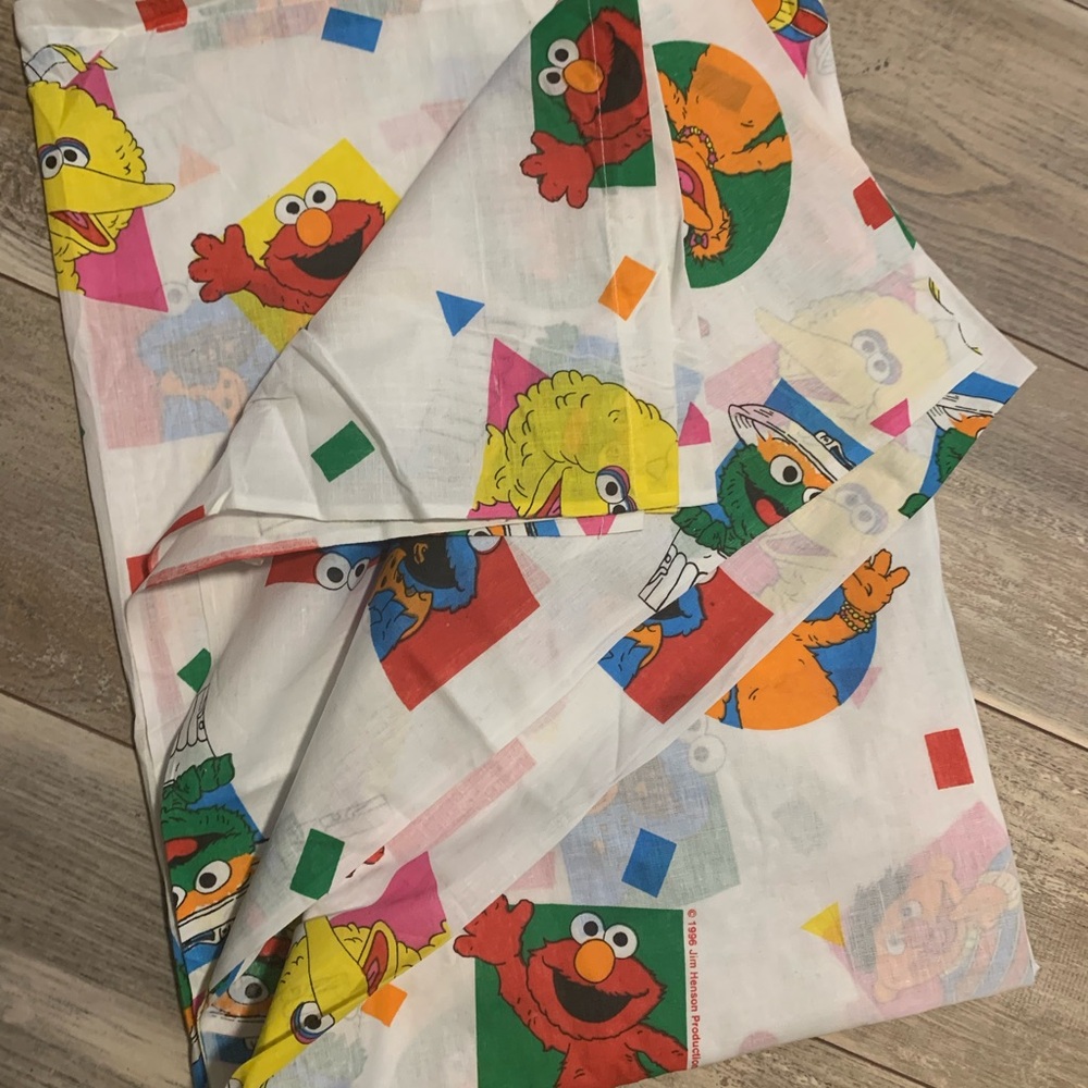 Vintage 1996 Sesame Street Twin Flat Sheet Elmo Big Bird Ernie Cookie Monster - Picture 3 of 4